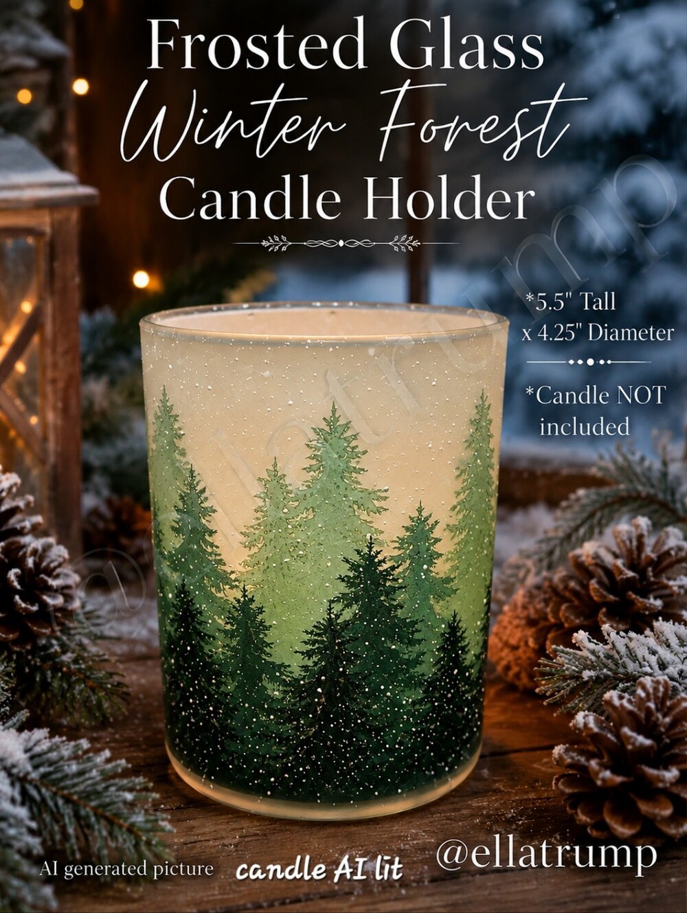 Frosted Glass Winter Forest Candle Holder